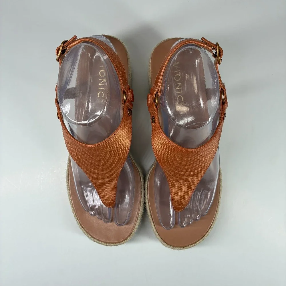 Vionic Kirra Women's US 8 Copper Leather Orthotic Casual Wedge Espadrille Sandal